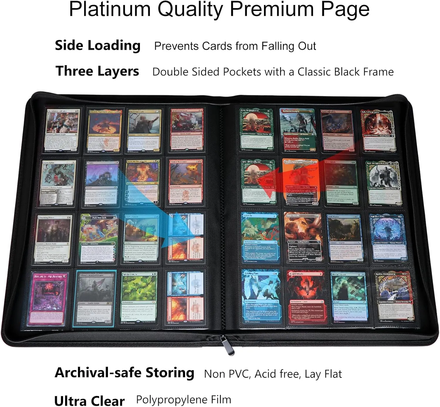 16 Pocket 1000  Pockets Card Binder, Large Ringless Side Loading Pockets Trading Card Album Folder for TCG -Red