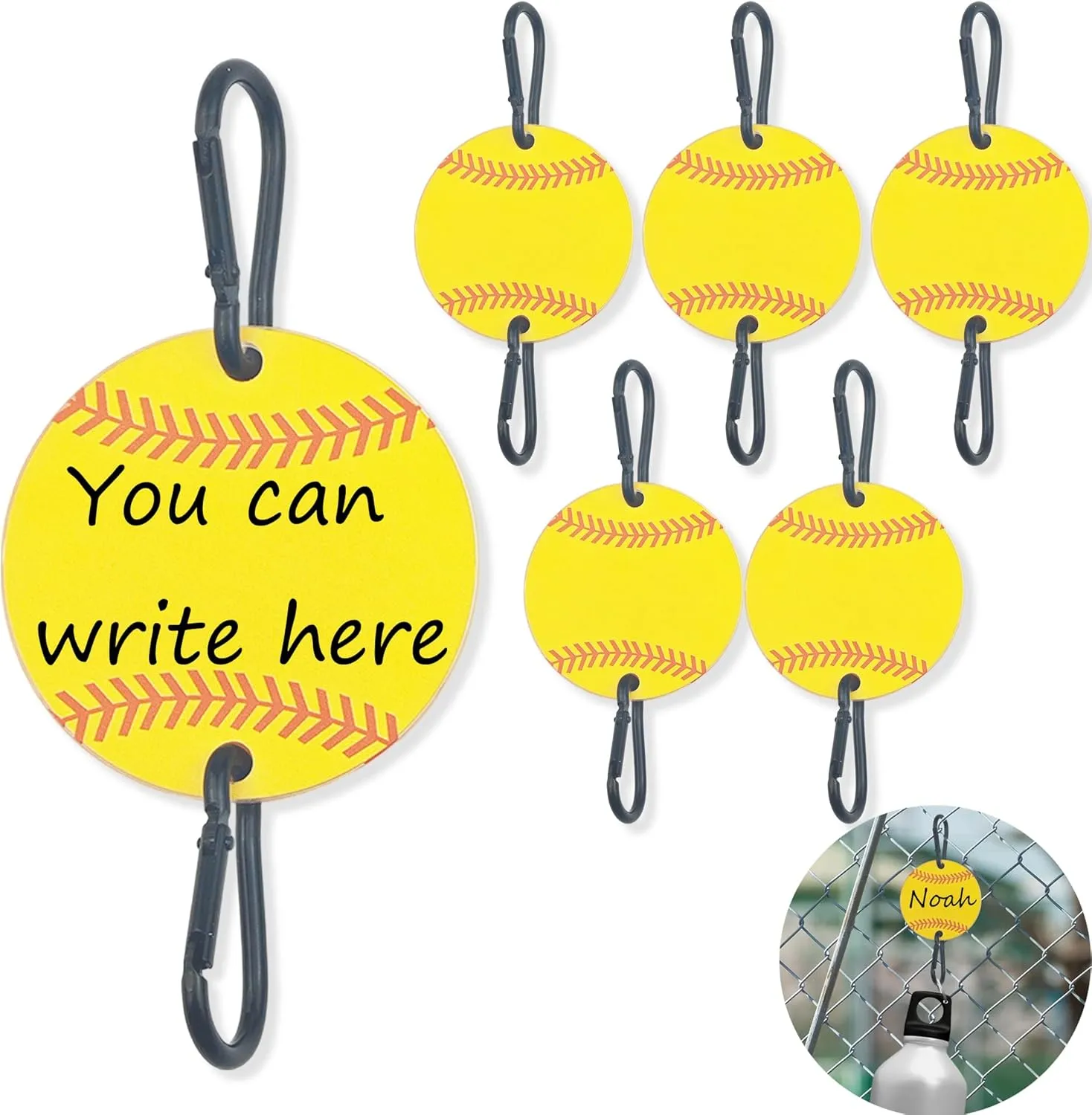 6pcs Baseball Bag Hook for Fence - Sports Fence Hook, Acrylic Board&Metal Hooks for Fence, Write Anything You Like Yourself