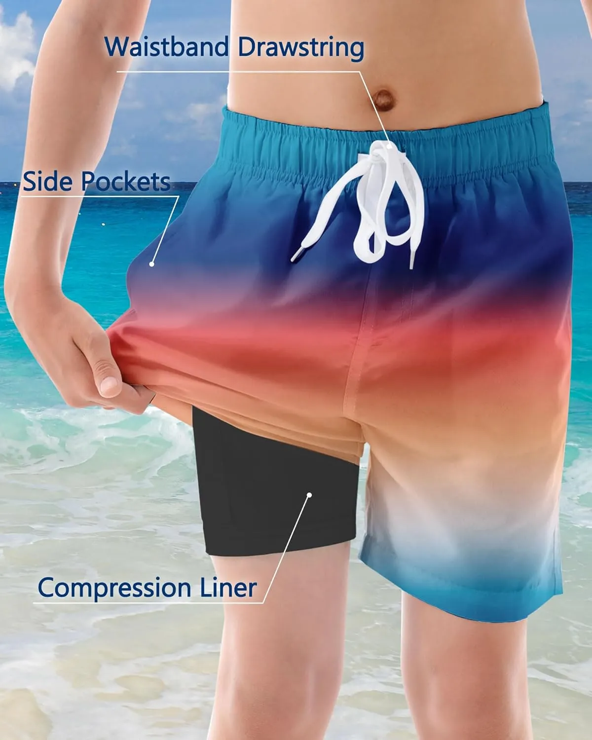 ALISISTER Boys Swim Trunks Compression Liner Swim Shorts Bathing Suit with Boxer Brief Quick Dry Swimwear 7-20T