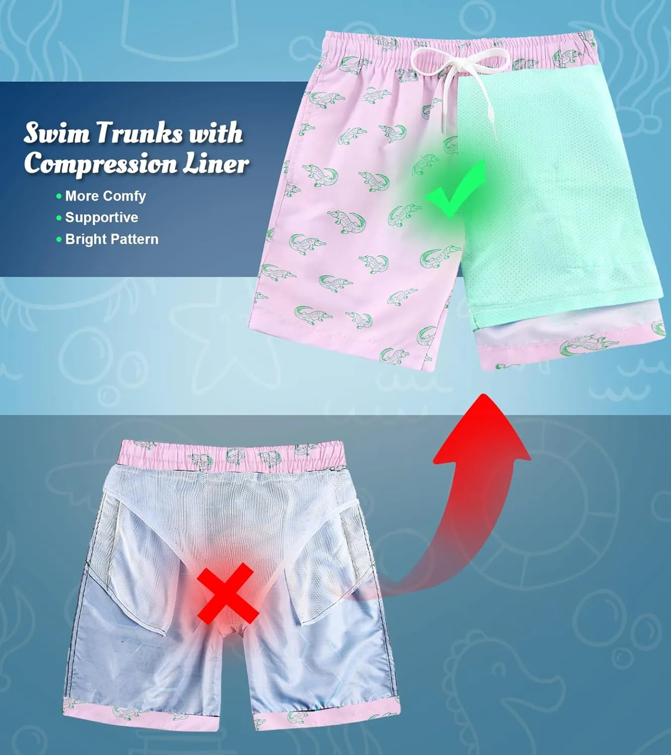 ALISISTER Boys Swim Trunks Compression Liner Swim Shorts Bathing Suit with Boxer Brief Quick Dry Swimwear 7-20T