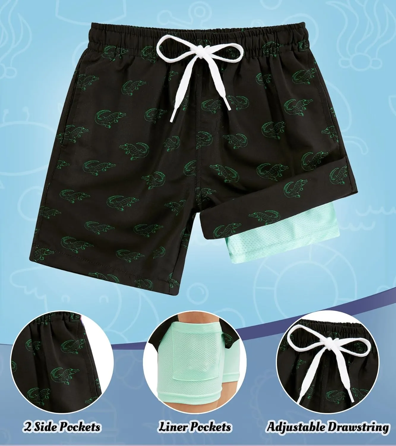 ALISISTER Boys Swim Trunks Compression Liner Swim Shorts Bathing Suit with Boxer Brief Quick Dry Swimwear 7-20T