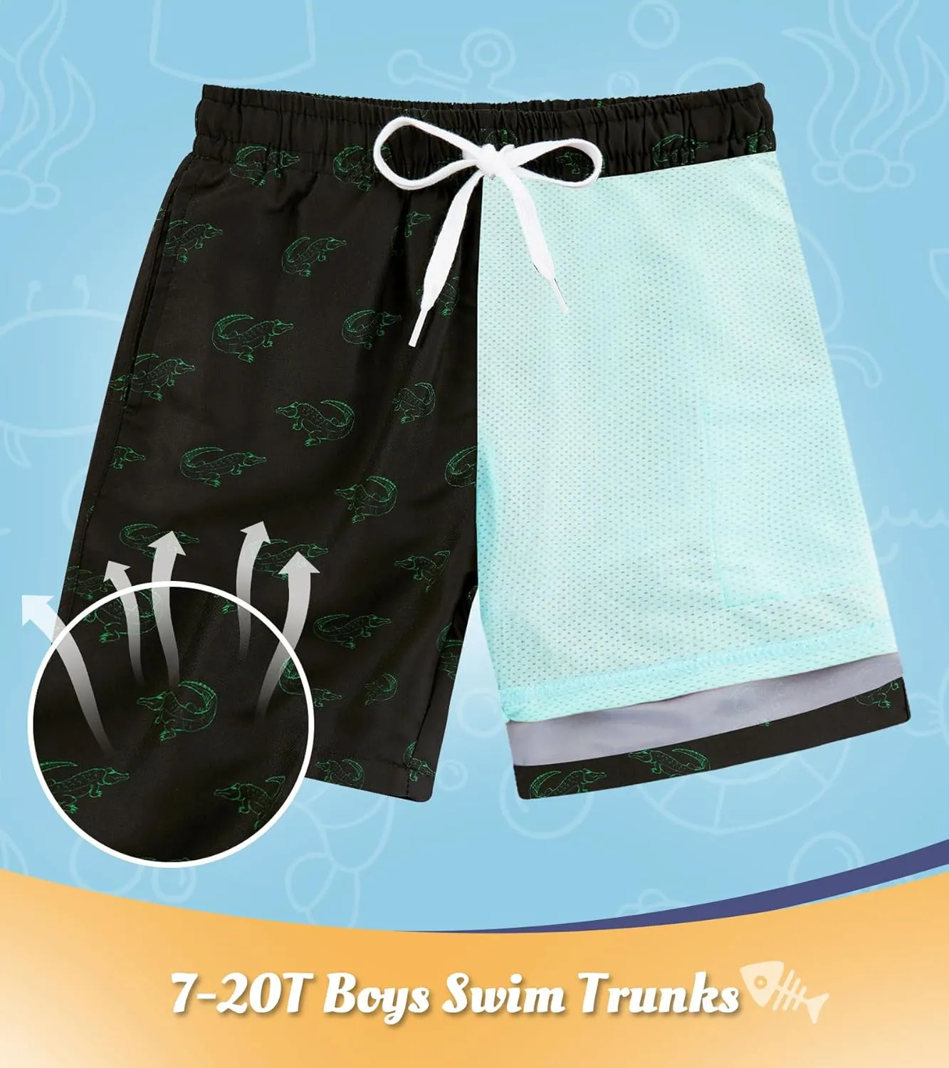 ALISISTER Boys Swim Trunks Compression Liner Swim Shorts Bathing Suit with Boxer Brief Quick Dry Swimwear 7-20T