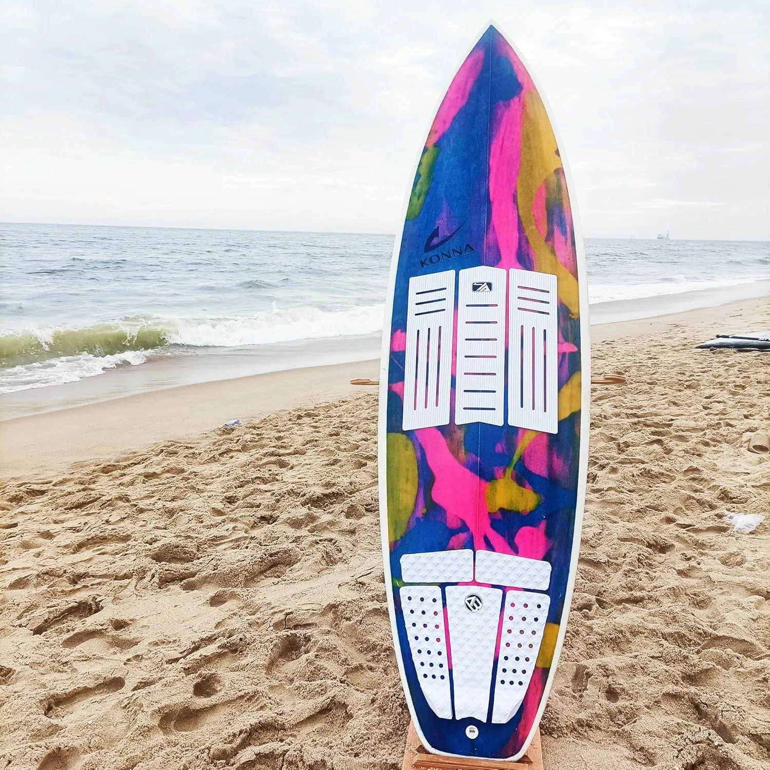 AQUBONA 3 Piece Stomp Pad Surfboard EVA Traction Pad Adhesive Professional Tail Pad/Applies All Boards - Surfboards, Shortboards, Longboards, Skimboards