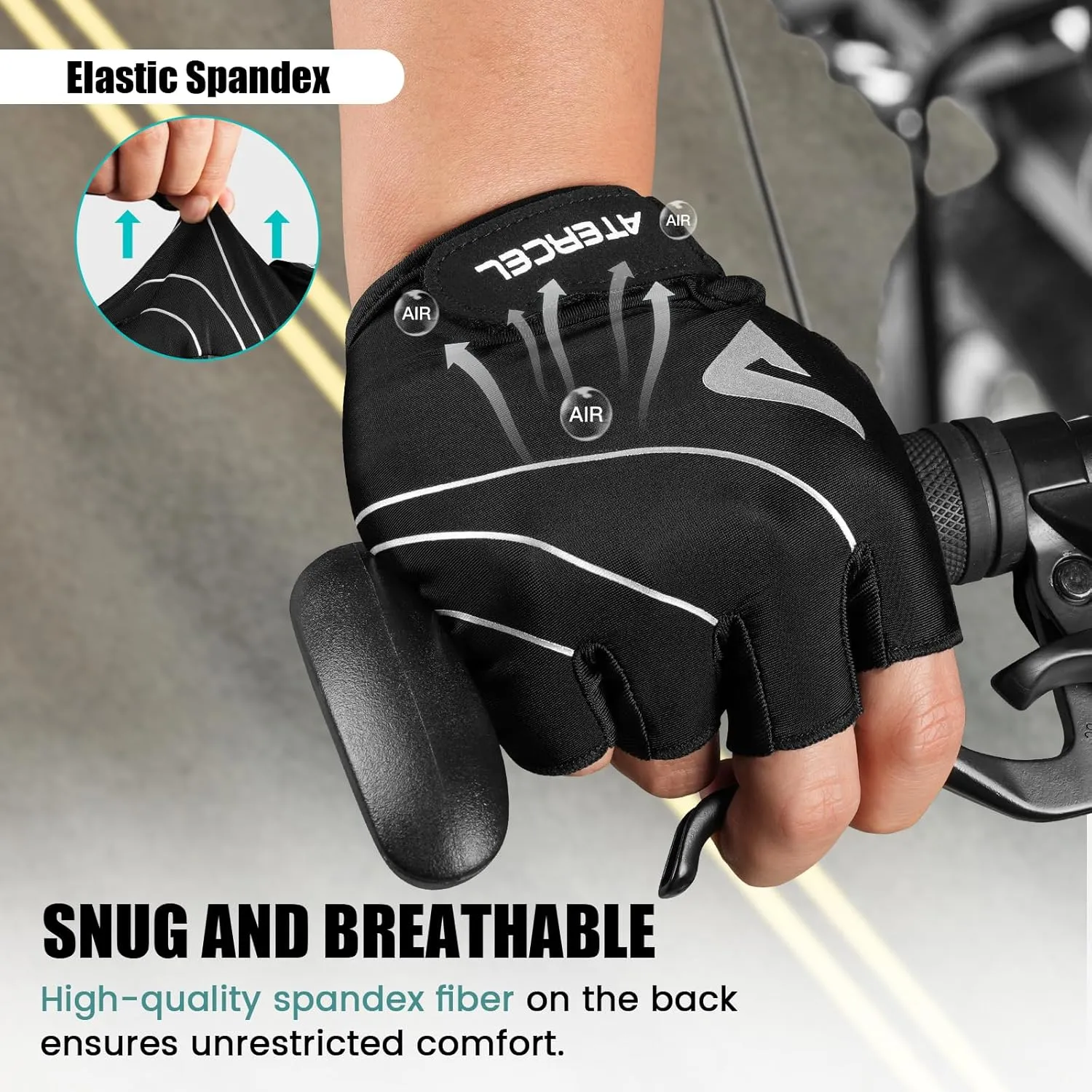 ATERCEL Cycling Gloves with Padded SBR for Road & Mountain Biking - Breathable, Elastic Back, Men & Women's Bicycle Gloves