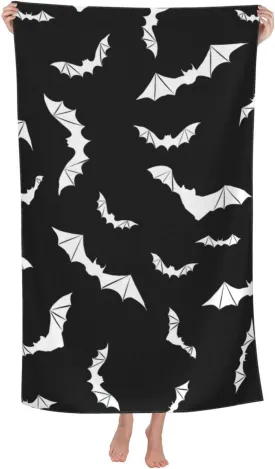 Bats Halloween Goth Microfiber Beach Towel Quick Dry Super Absorbent Bath Towels Blanket for Shower Camping Beach 80x130cm, White