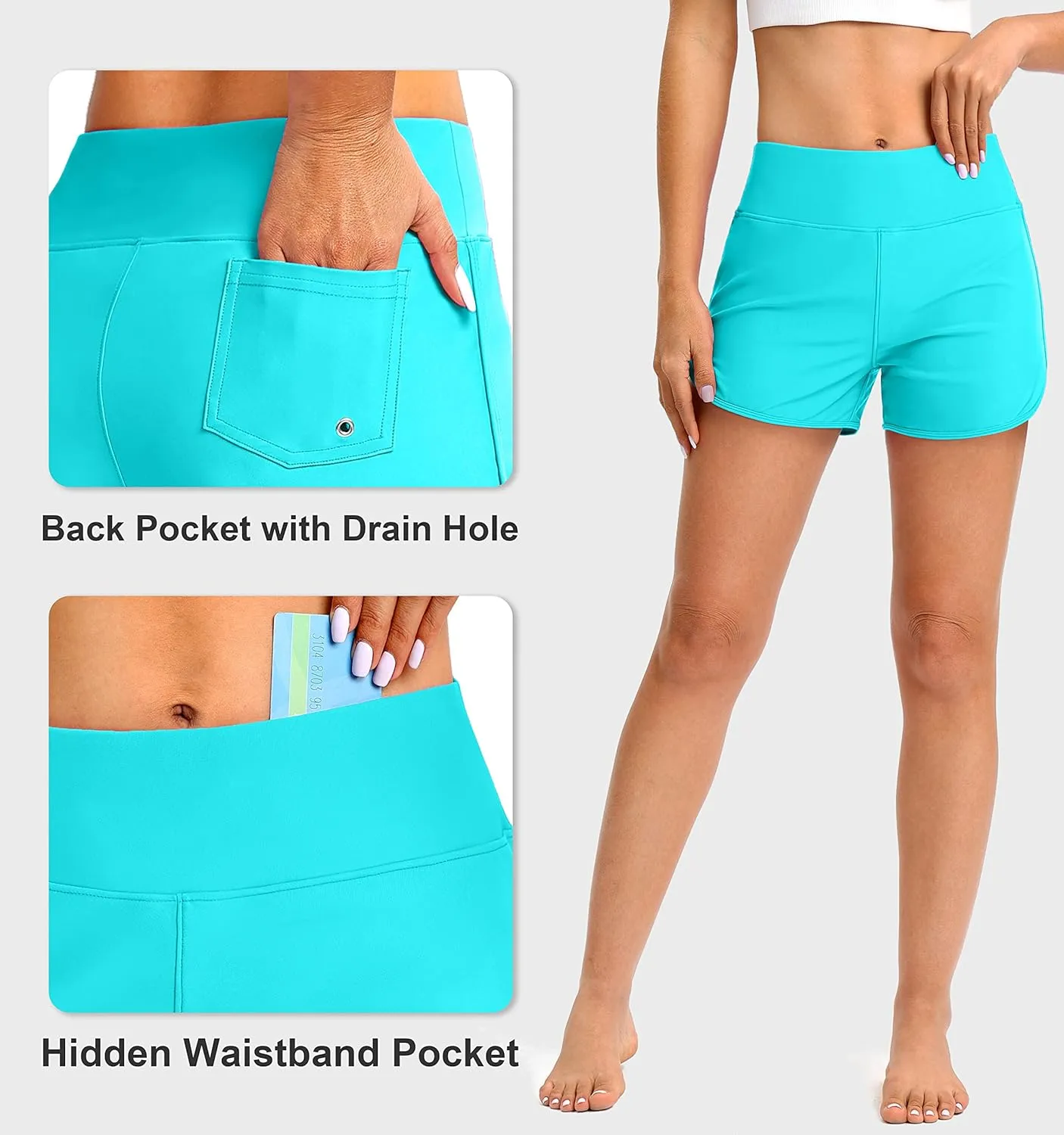 Blouty Women's Swim Board Shorts with Pockets High Waisted Tummy Control Swimsuit Bathing Shorts for Women with Liner