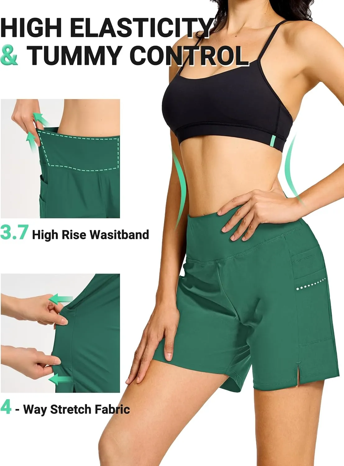 BVVU Women's 5" High Waisted Swim Board Shorts with Pockets Liner Tummy Control UPF50  Quick Dry Beach Swimsuit Bottoms