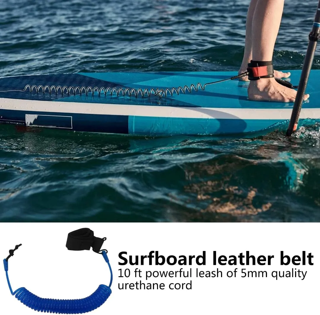 Coiled Leash 10' Surfboard Leash Sup Leg Rope Strap Stand Up Paddleboard Leash (Blue)