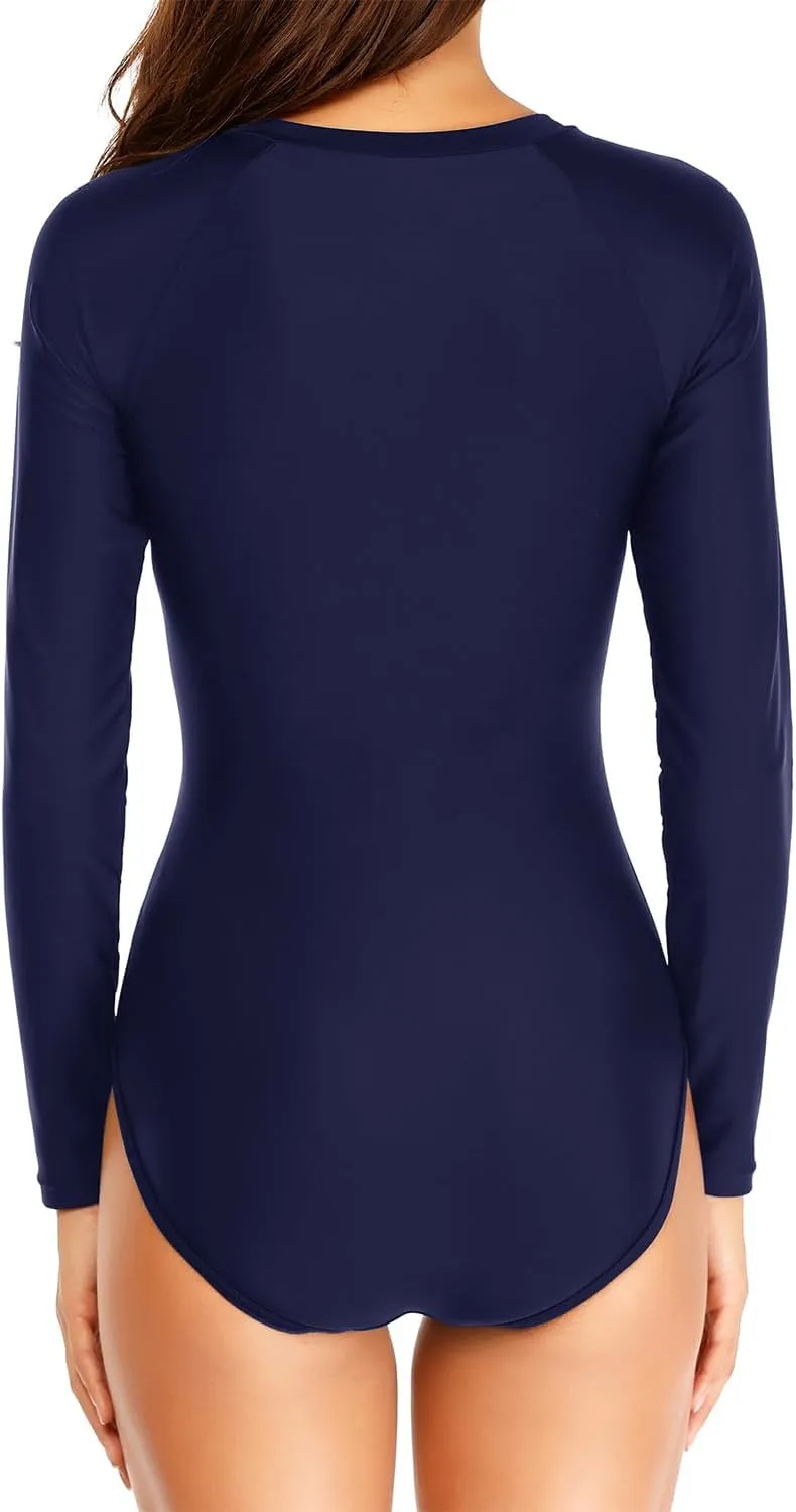 Daci Women Long Sleeve Rash Guard One Piece Zipper Swimsuit Surfing Bathing Suit UPF 50