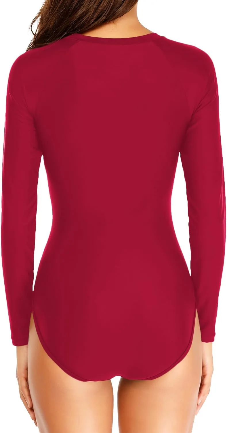Daci Women Long Sleeve Rash Guard One Piece Zipper Swimsuit Surfing Bathing Suit UPF 50