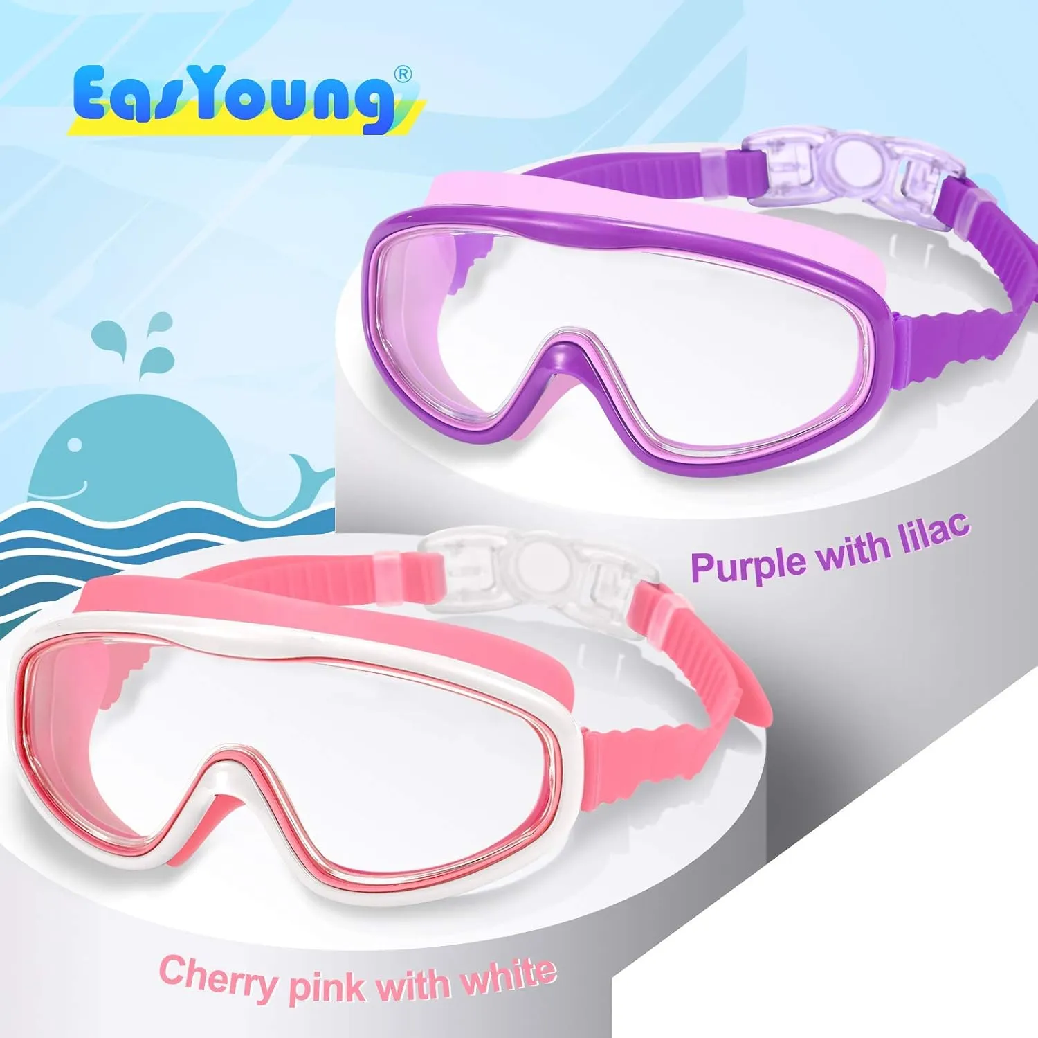 EasYoung 2-Pack Kids Swim Goggles, Wide Vision Swim Goggles for Child from 3-15