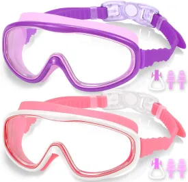 EasYoung 2-Pack Kids Swim Goggles, Wide Vision Swim Goggles for Child from 3-15
