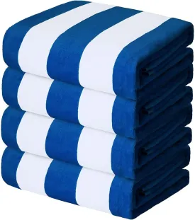 Exclusivo Mezcla 4 Pack Cotton Large 30x60 Inches Soft Cabana Stripe Thick Beach Towel, Super Absorbent Travel Bath Pool Towel (Ocean Blue)