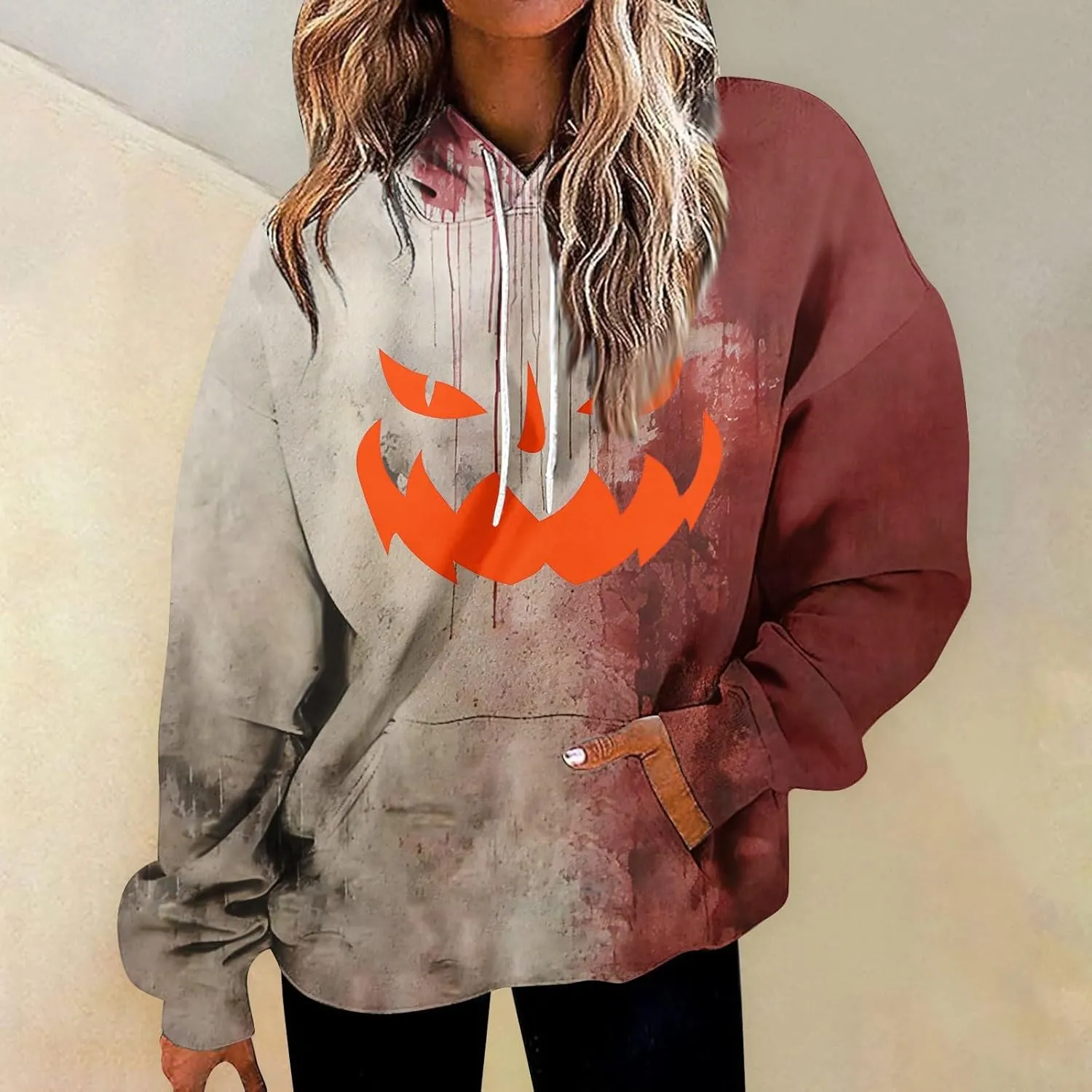 GOFULY Pumpkin Sweatshirt For Women Fall Y2K Hoodies Halloween Pumpkin Face Graphic Winter Sweatshirt Long Sleeve Pullover