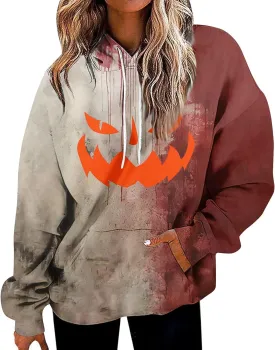GOFULY Pumpkin Sweatshirt For Women Fall Y2K Hoodies Halloween Pumpkin Face Graphic Winter Sweatshirt Long Sleeve Pullover