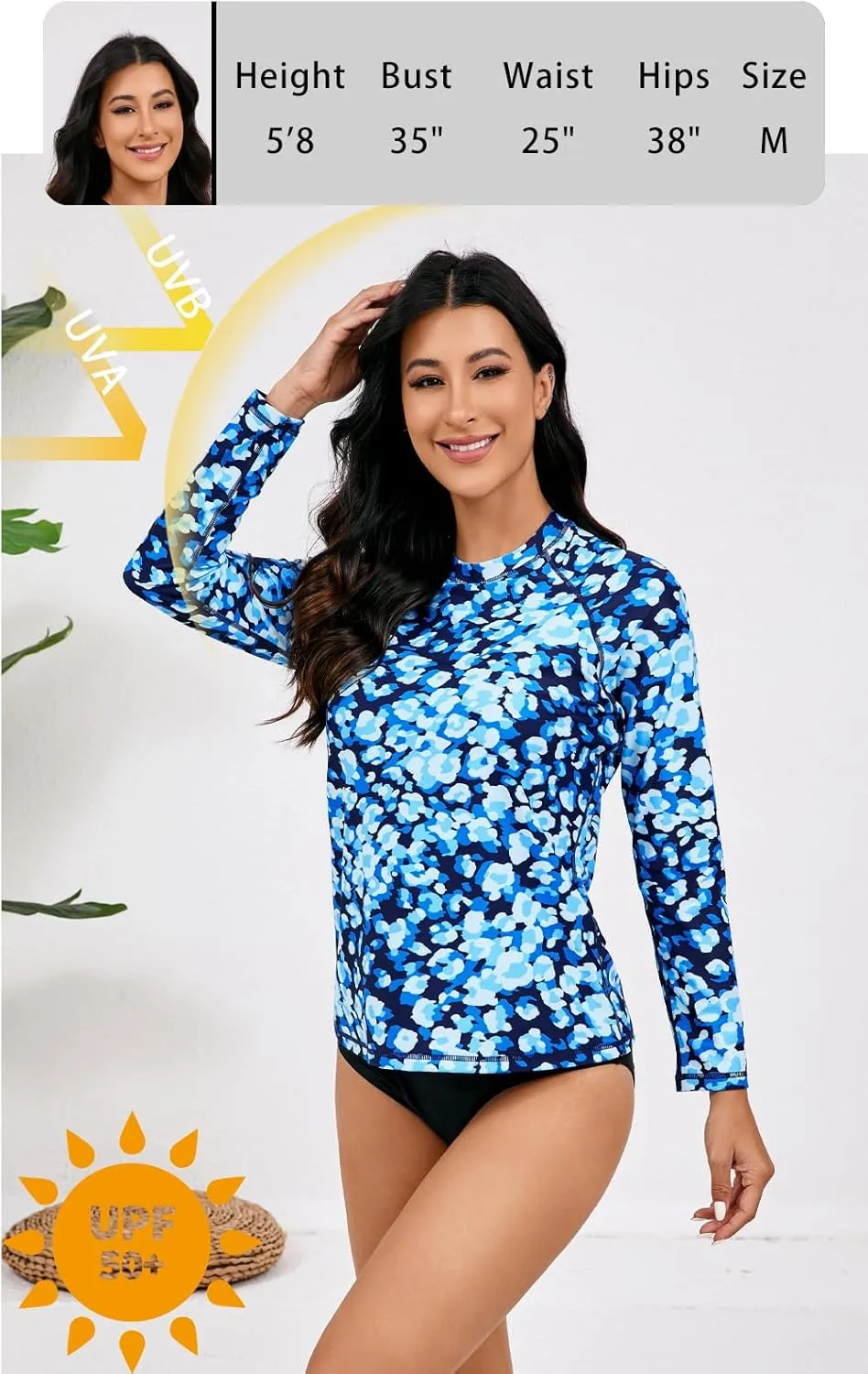 Halcurt Womens Long Sleeve Rash Guard Swim Top with Built in Bra UPF50  Sun Protection Swim Shirts Quick Dry Swimsuit