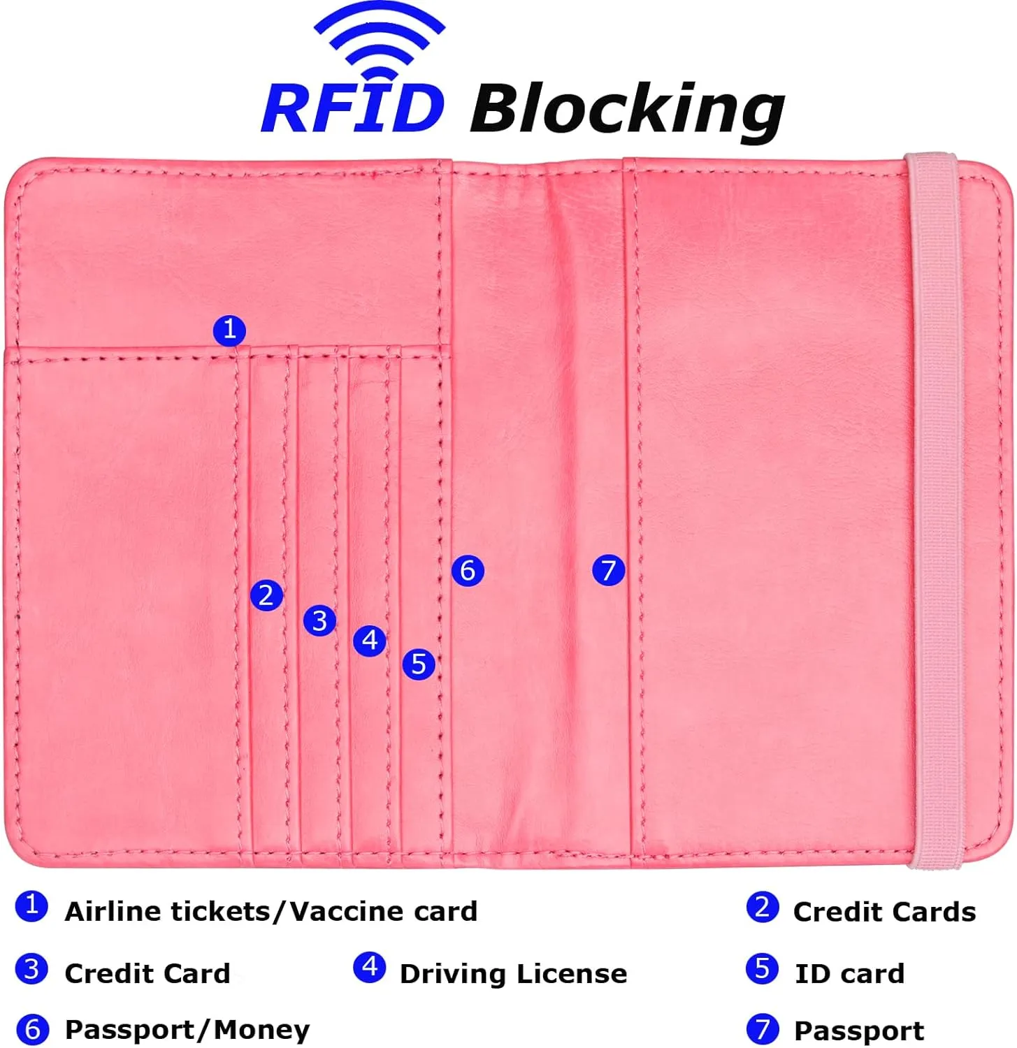 Herain Passport Holder Wallet Cover Case for Women Men Family, Metal US Badge Passport Book Holders with RFID Blocking, Travel Must Haves Cruise Ship Essentials (pink)