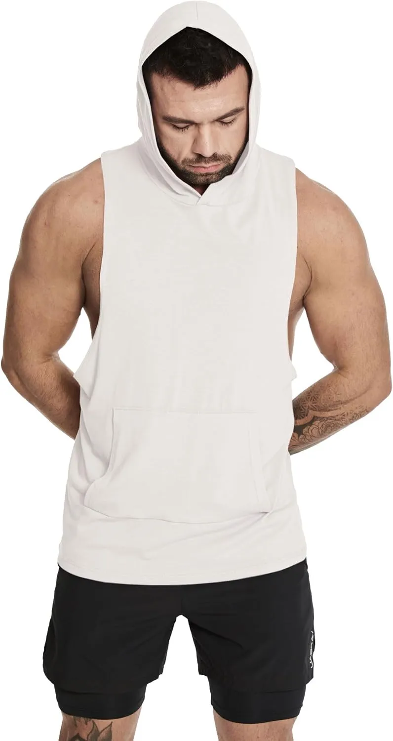 Men's Workout Hooded Tank Tops Sleeveless Gym Hoodie Shirt Bodybuilding Muscle Cut Off T Shirt