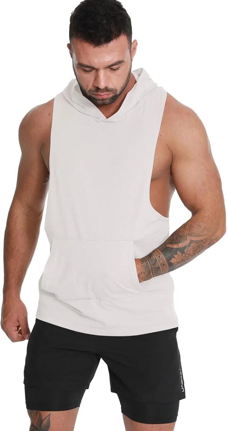 Men's Workout Hooded Tank Tops Sleeveless Gym Hoodie Shirt Bodybuilding Muscle Cut Off T Shirt