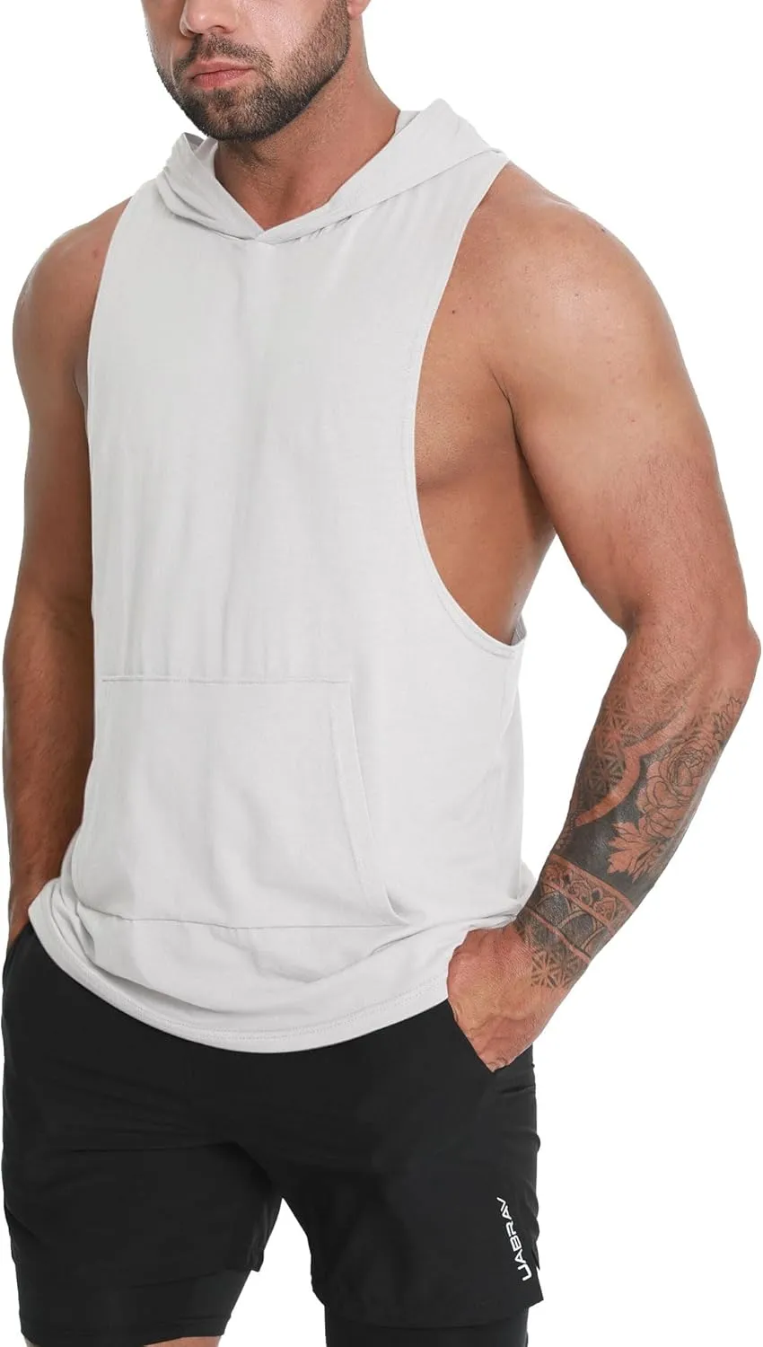 Men's Workout Hooded Tank Tops Sleeveless Gym Hoodie Shirt Bodybuilding Muscle Cut Off T Shirt