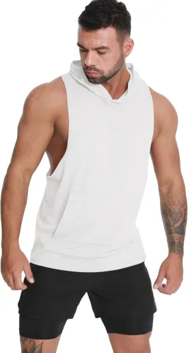 Men's Workout Hooded Tank Tops Sleeveless Gym Hoodie Shirt Bodybuilding Muscle Cut Off T Shirt