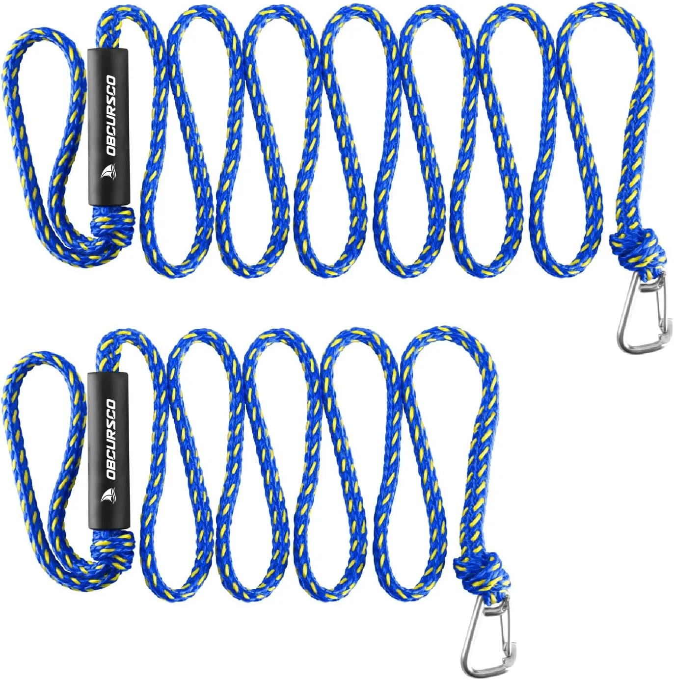 Obcursco PWC Boat Dock Lines 1/2x (7ft & 14ft), Jet Ski Mooring Dock Line Tie Pontoon Accessories for Waverunner, Kayak Tow Lines with 316 Stainless Steel Clip (Yellow/Blue)