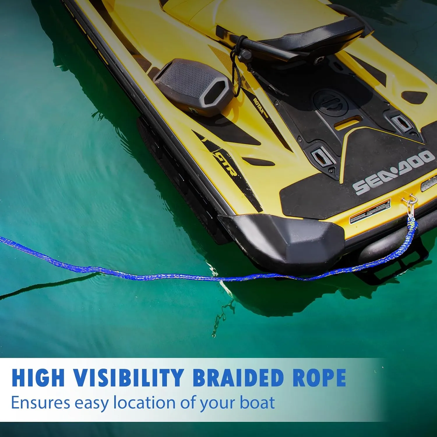 Obcursco PWC Boat Dock Lines 1/2x (7ft & 14ft), Jet Ski Mooring Dock Line Tie Pontoon Accessories for Waverunner, Kayak Tow Lines with 316 Stainless Steel Clip (Yellow/Blue)