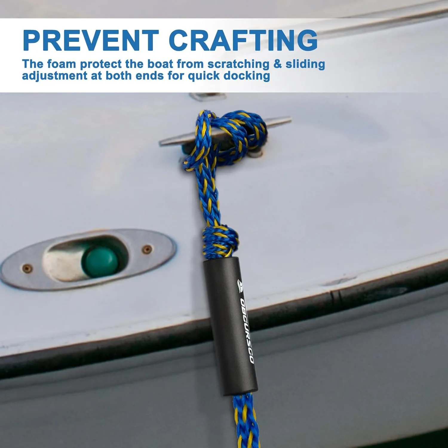 Obcursco PWC Boat Dock Lines 1/2x (7ft & 14ft), Jet Ski Mooring Dock Line Tie Pontoon Accessories for Waverunner, Kayak Tow Lines with 316 Stainless Steel Clip (Yellow/Blue)