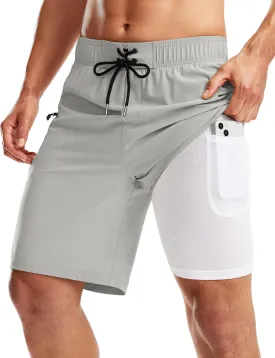 Pinkbomb Men's Swim Trunks with Compression Liner 9 Inch Quick Dry Swimsuit Swimming Swim Board Shorts for Men with Pockets