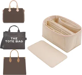 Purse Organizer & Base Shaper Fit Speedy 25 & Neverfull PM, Goyards, MK,Longchamps More,Felt Bag Organizer Insert for Handbags with Metal Zipper [Bag in Bag] (Medium, Beige)