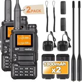 Radtel RT-590 Plus Dual Band Ham Radio Handheld Air Band Receive Rechargeable Walkie Talkie 200CH 5 Watts NOAA Weather Alert Flashlight SCAN VOX AM FM for Camping, Hiking, Emergency Use (2 Pack)