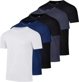 Real Essentials 5 Pack: Youth Dry-Fit Wicking Active Athletic Performance Short Sleeve T-Shirt Boys & Girls Shirts