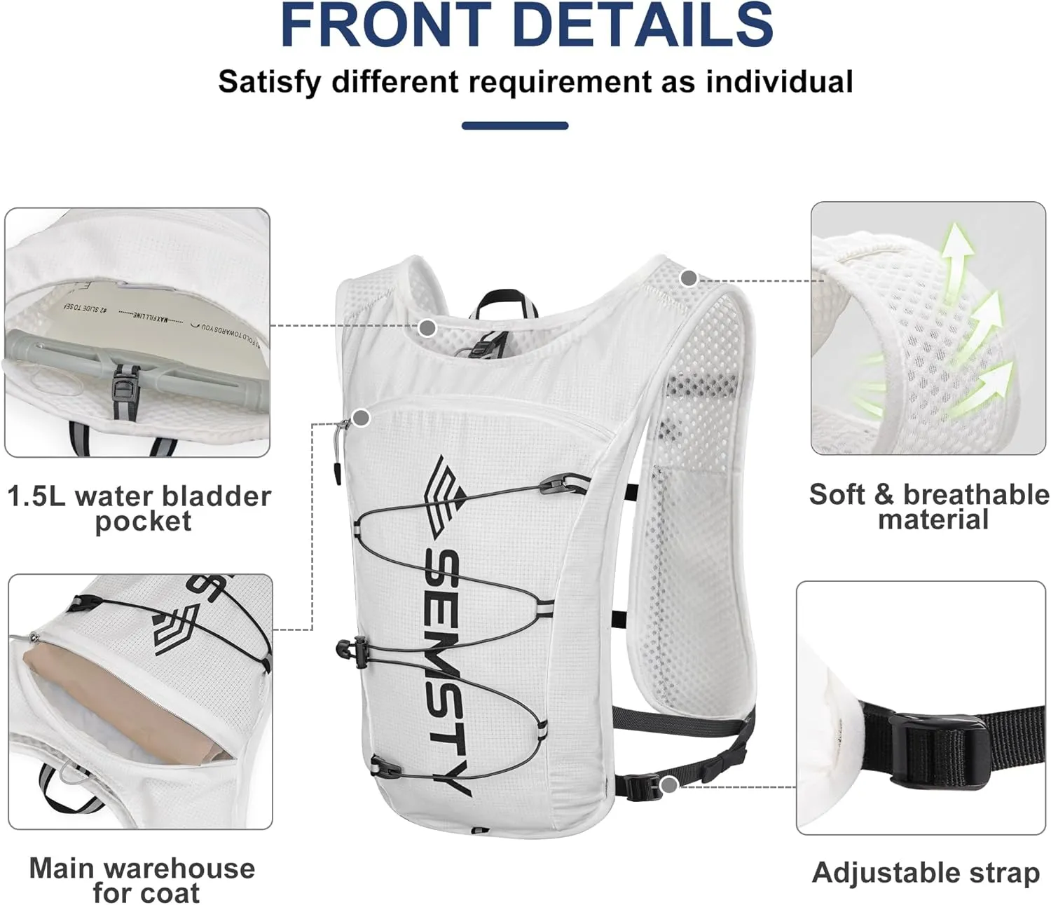 Running Hydration Vest - 5L, with 1.5L Water Bladder, Lightweight for Hiking and Cycling