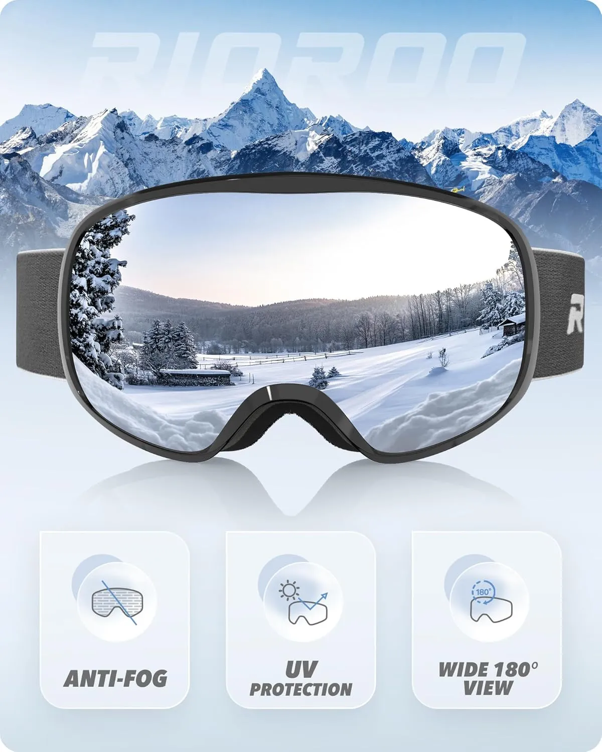 Ski Goggles Snowboard Goggles for Men Women Adults Youth,Over Glasses OTG/100% UV Protection/Anti-fog/Wide Vision