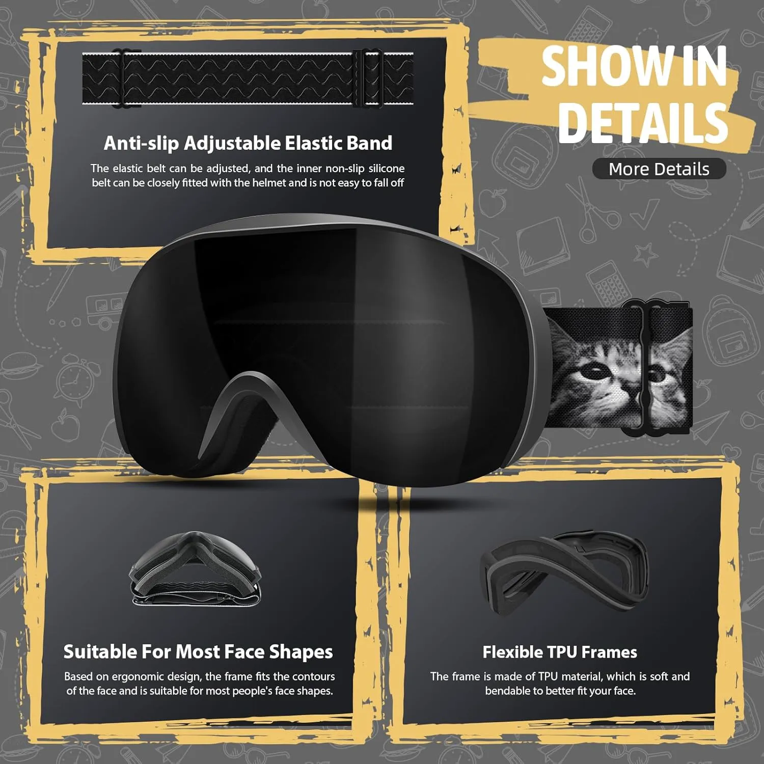 Snowledge Kids Ski Goggles Snow Goggles for Children, Youth, Teens, Small Head Mens Womens Anti-Fog/UV400 Protection
