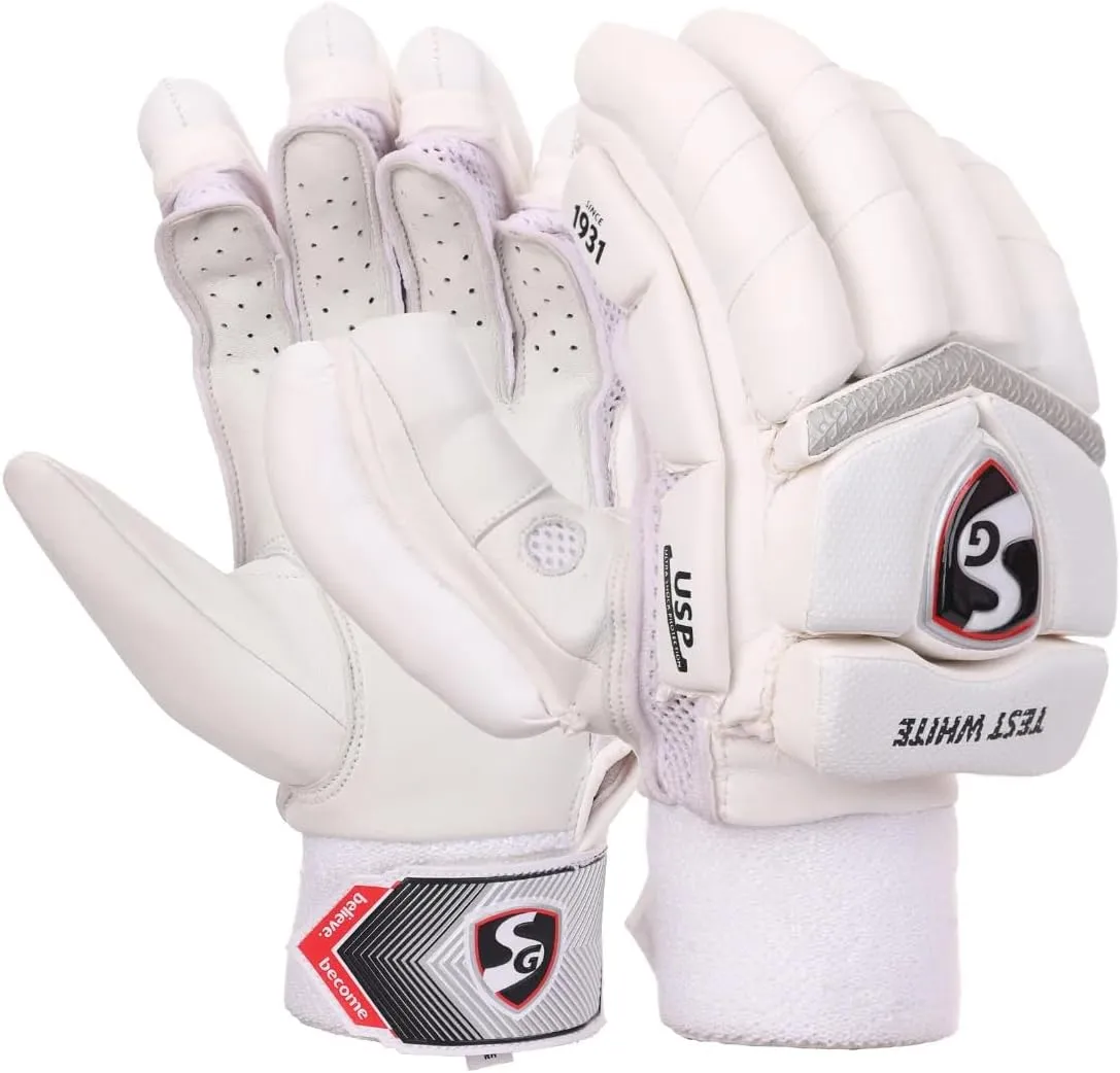 Test White Cricket Batting Gloves Mens Size (Right)
