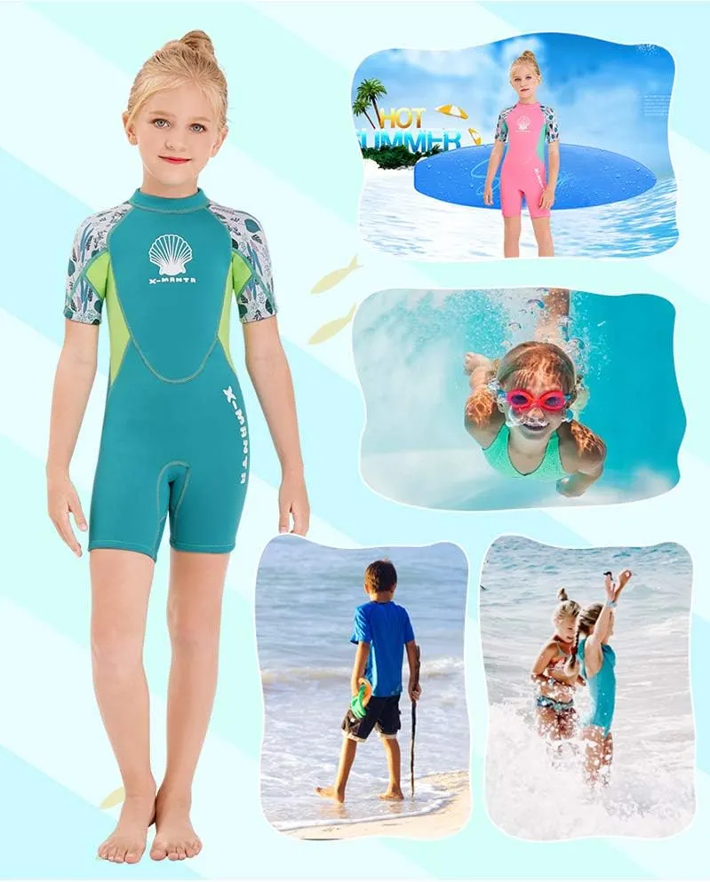Wetsuit Kids Shorty Neoprene Thermal Diving Swimsuit 2.5MM for Girls Boys Youth Teen Toddler Child, One Piece Children Rash Guard Swimming Suit UV Protection Sunsuit for Surfing