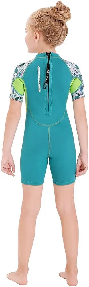 Wetsuit Kids Shorty Neoprene Thermal Diving Swimsuit 2.5MM for Girls Boys Youth Teen Toddler Child, One Piece Children Rash Guard Swimming Suit UV Protection Sunsuit for Surfing