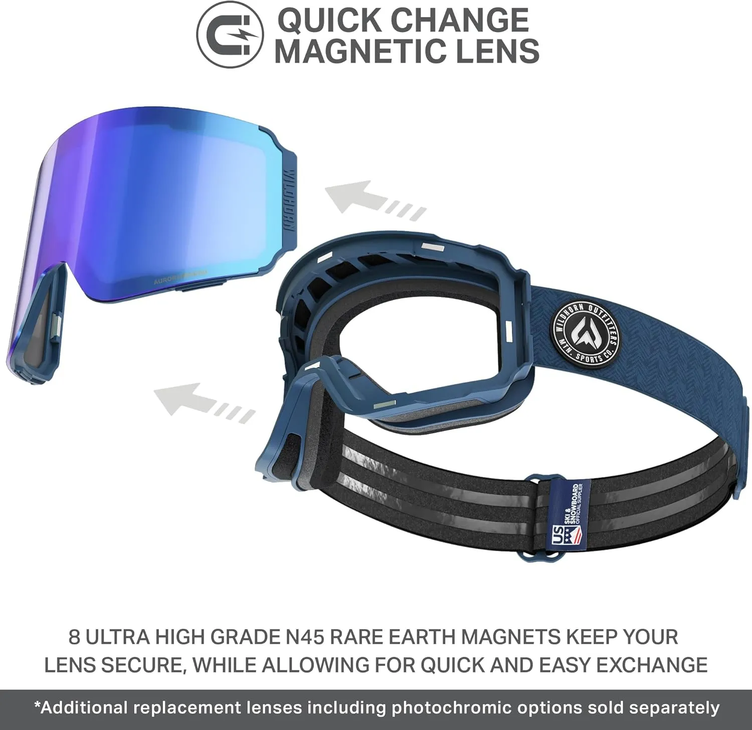 Wildhorn Roca Ski Goggles Men Women Anti-Fog/Scratch 100% UV-Magnetic Lens-Snowboard Snow Goggles Men Women Adult