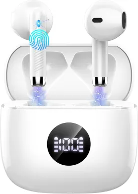 Wireless Bluetooth 5.4 Earbuds, Ear Buds LED Power Display Headphones 6D Stereo, Bluetooth Earbuds in-Ear Noise Cancelling Mic, 40H Playback Mini Case IP7 Waterproof Sports Earphones for Android iOS