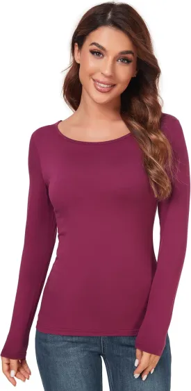Women's Scoop Neck Tops Long Sleeve Slim Fit T Shirt Thermal Blouse Basic Layer Shirts