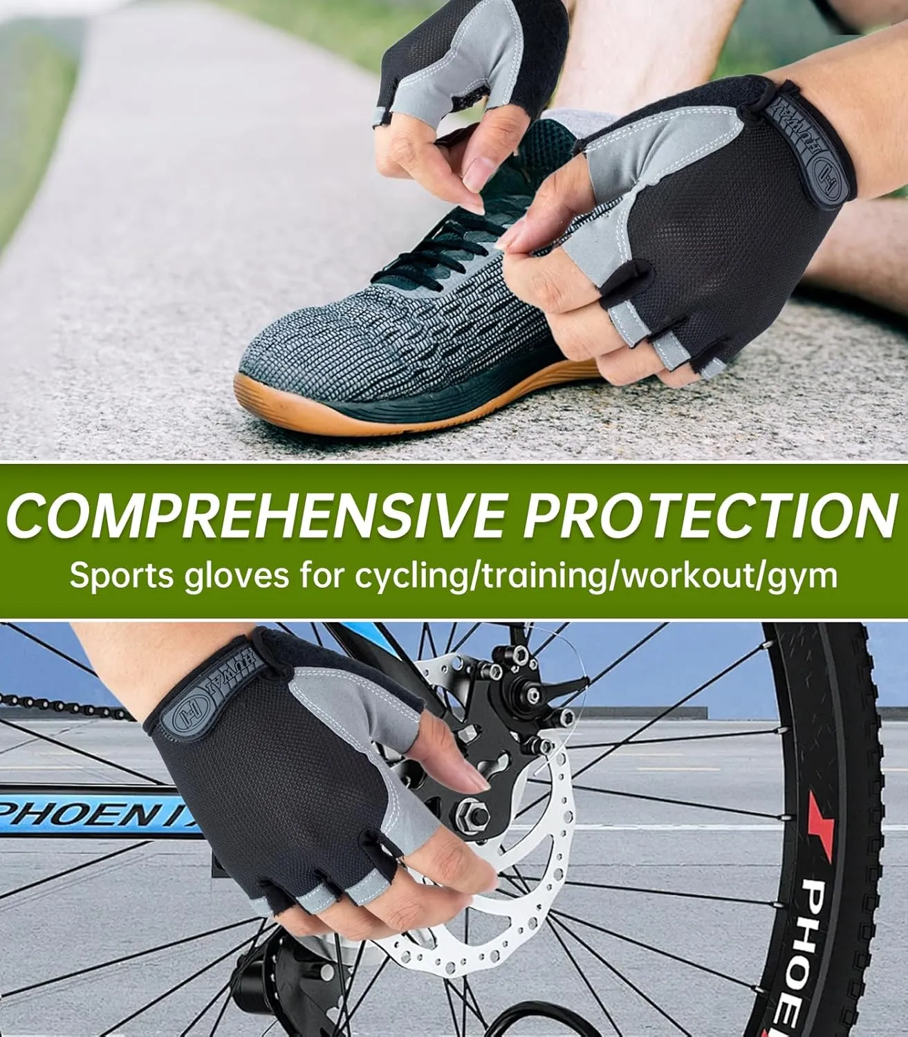 WULI Cycling Gloves Half Finger Men's and Women's Fitness Gloves for Cycling, Breathability, Anti Slip Yoga Equipment, Anti cocooning, Wrist Protection Thickened Palm
